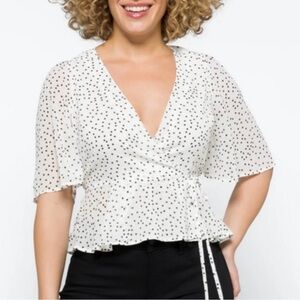 Lulus Destini Polka Dot Wrap Blouse Size Medium NWT